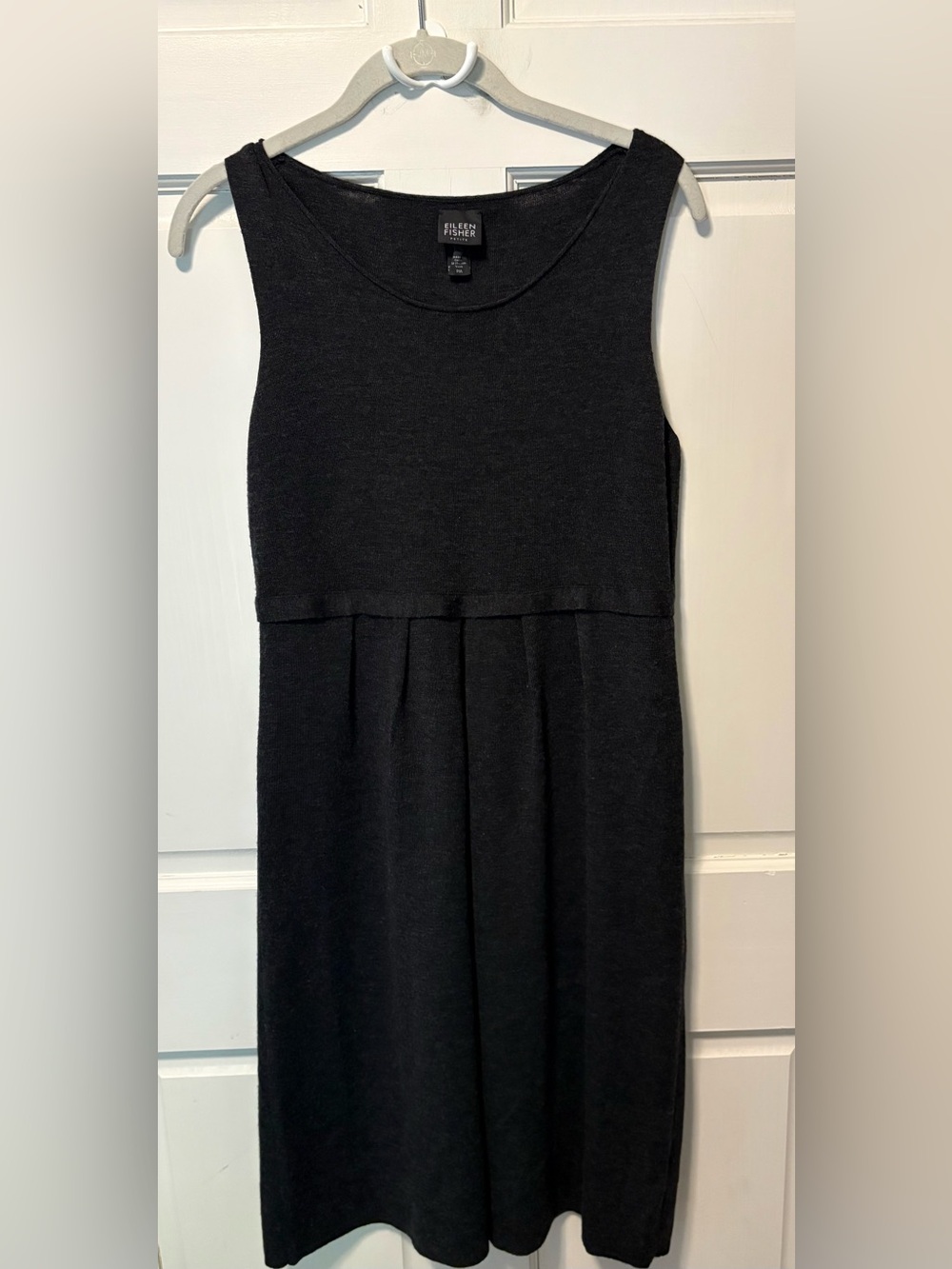 Eileen Fisher gray merino wool knit sweater sleeveless dress m medium p petite